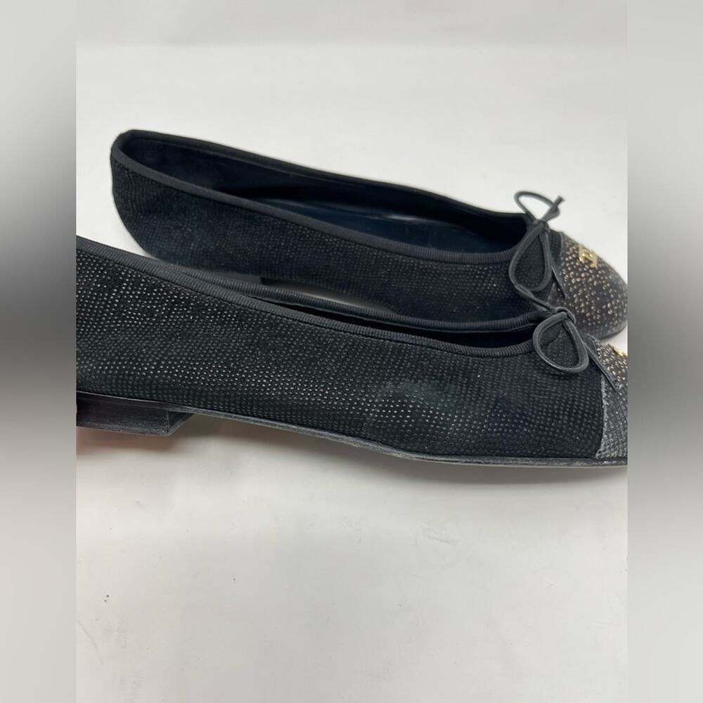 Chanel Ballet Cap Toe CC Black Textured Leather and Suede gold CC size 39.5 EU - Picture 6 of 9